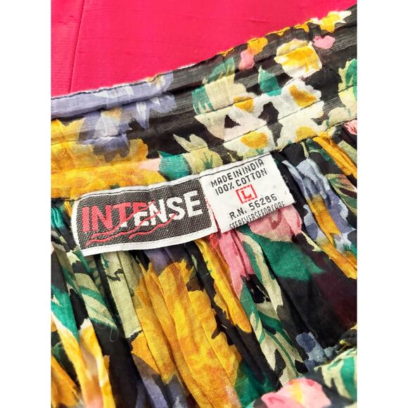 Vintage Intense India Floral Pleated Boho Skirt L 100% Cotton Drawstring - Picture 6 of 6